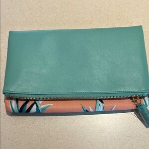 Rachel Pally Teal Fold-Over Clutch with Coral Floral Trim